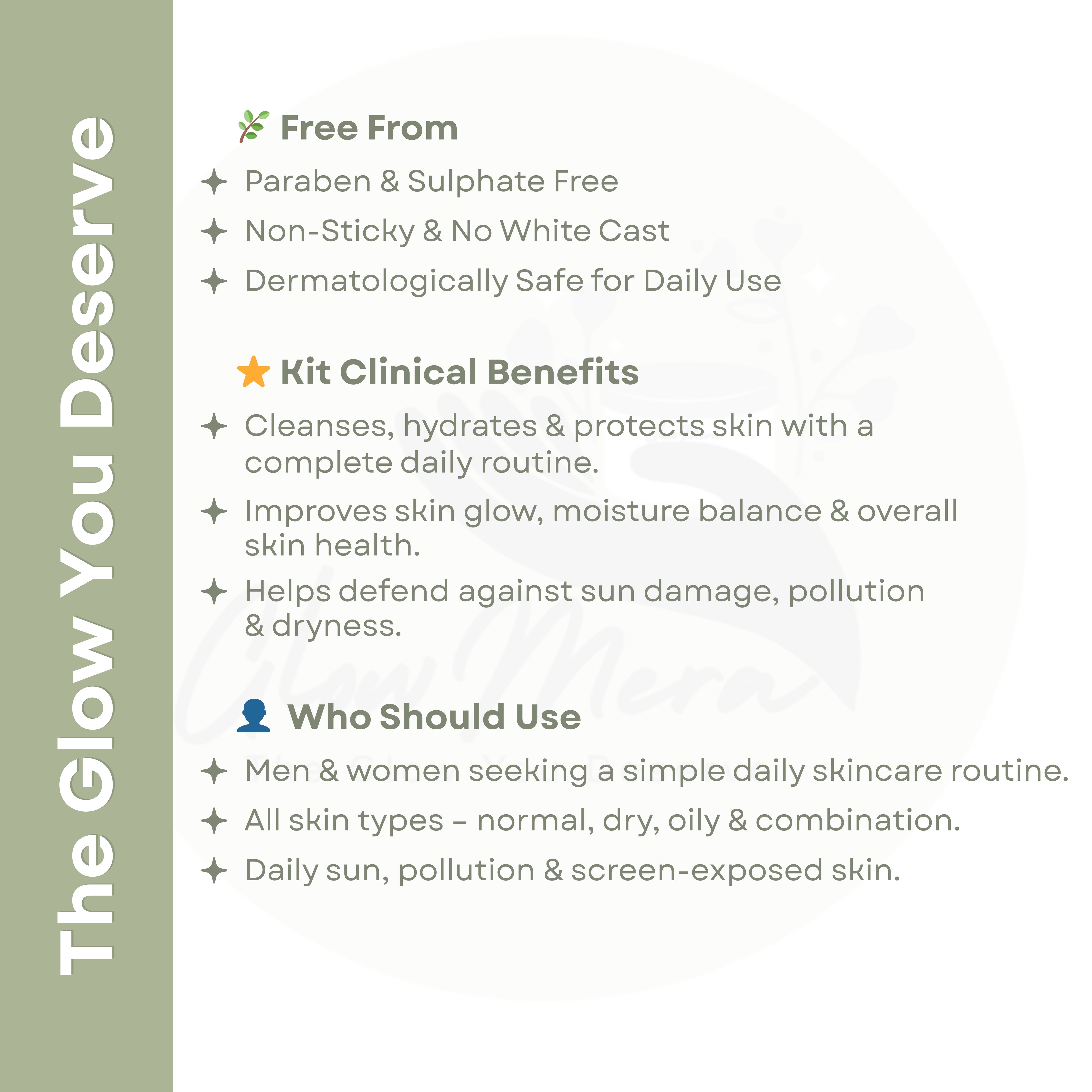 GlowMera Daily Essentials Skincare Kit | Face Cleanser with Snail Mucin & Aloe Vera + SPF 50 PA++++ Sunscreen (No White Cast) + Niacinamide Cream | Glow, Hydration & Sun Protection | All Skin Types