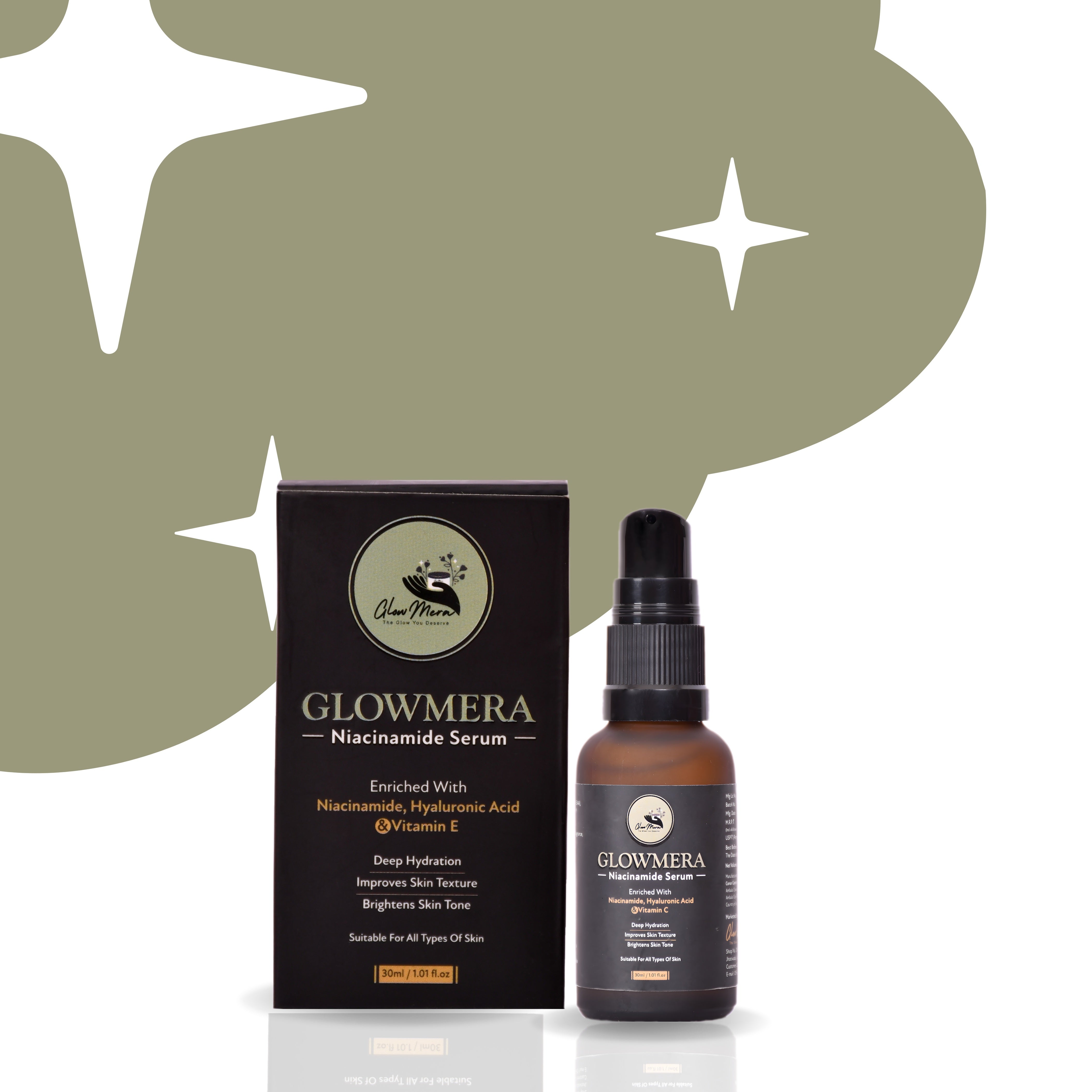 GlowMera Niacinamide Face Serum – Vitamin C (EAA) + Hyaluronic Acid | Brightening, Hydrating & Pore-Minimizing Formula (30ml)