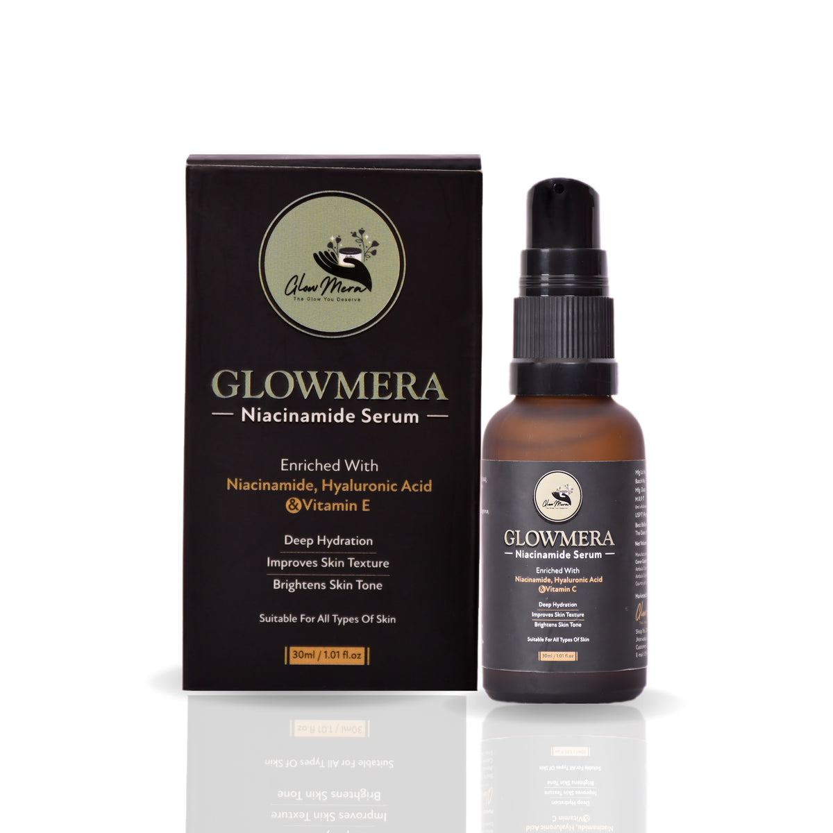 GlowMera Niacinamide Face Serum – Vitamin C (EAA) + Hyaluronic Acid | Brightening, Hydrating & Pore-Minimizing Formula (30ml)